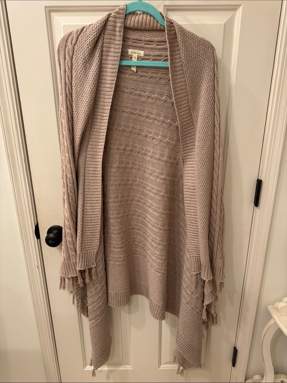 Matilda Jane Taupe Cable-Knit Fringe Open Cardigan